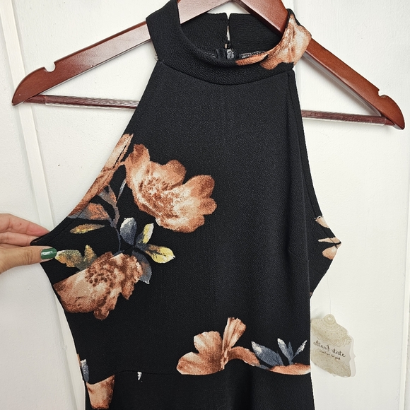 Altar'd State Halter Top Black Peach Floral Mini Dress sz Small - Picture 2 of 15